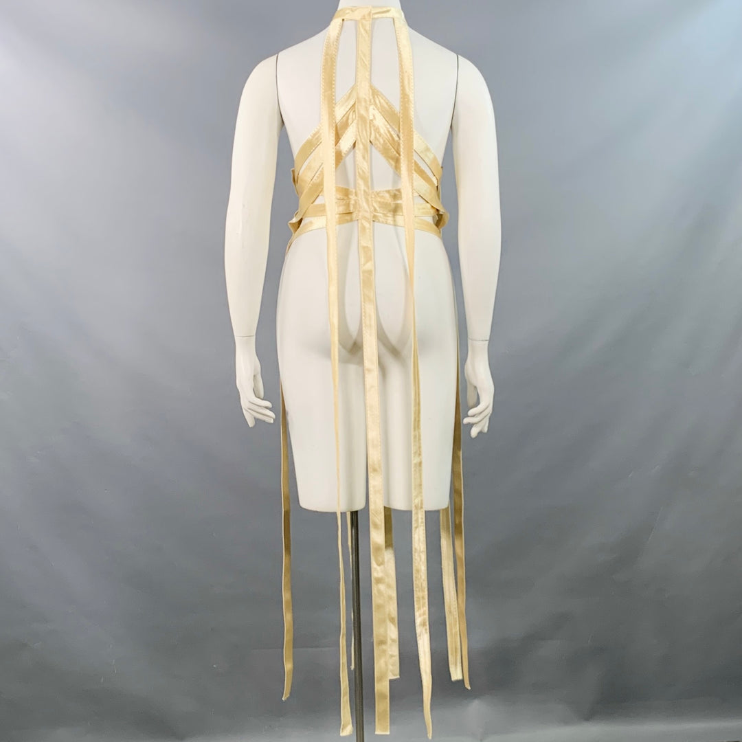 KHAITE Size XL Sukey Gold Viscose Satin Straps Harness Dress Top KHAITE Size XL Sukey Gold Viscose Satin Straps Harness Dress Top