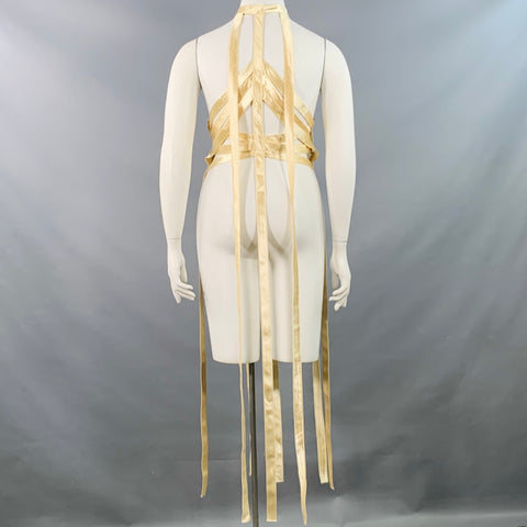 KHAITE Size XL Sukey Gold Viscose Satin Straps Harness Dress Top