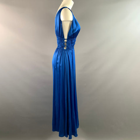 MAJE Size 4 Blue Viscose Pleated V Neck Long Dress