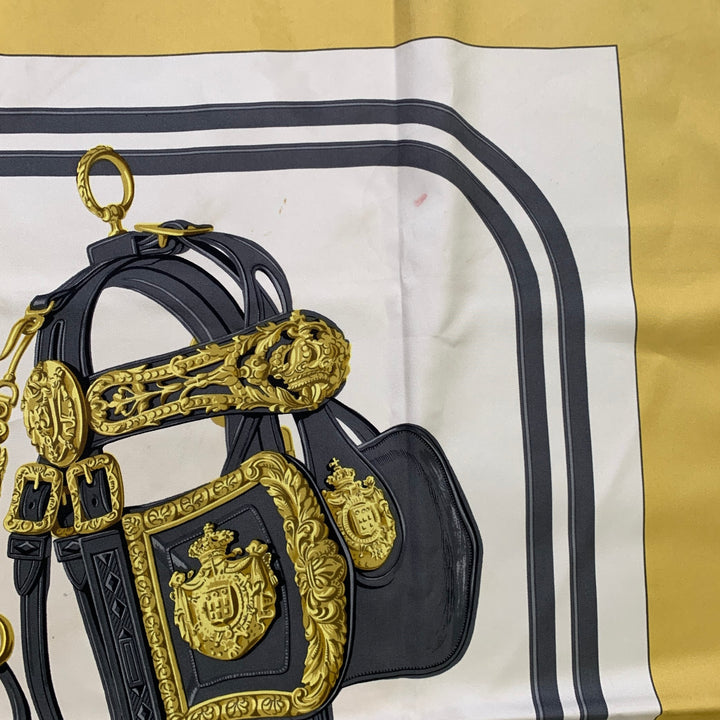 HERMES Off White Gold Print Silk Scarves