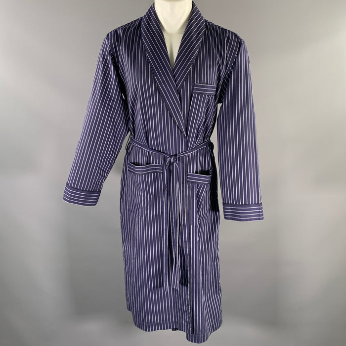 ERMENEGILDO ZEGNA Size S Navy White Pinstripe Cotton Belted Robe