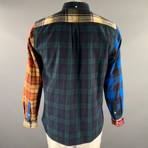 BEAMS Size XL Plaid Cotton Patchwork Long Sleeve Shirt