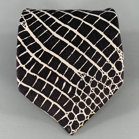 GIANNI VERSACE Black White Animal Print Silk Tie