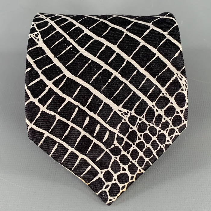GIANNI VERSACE Black White Animal Print Silk Tie