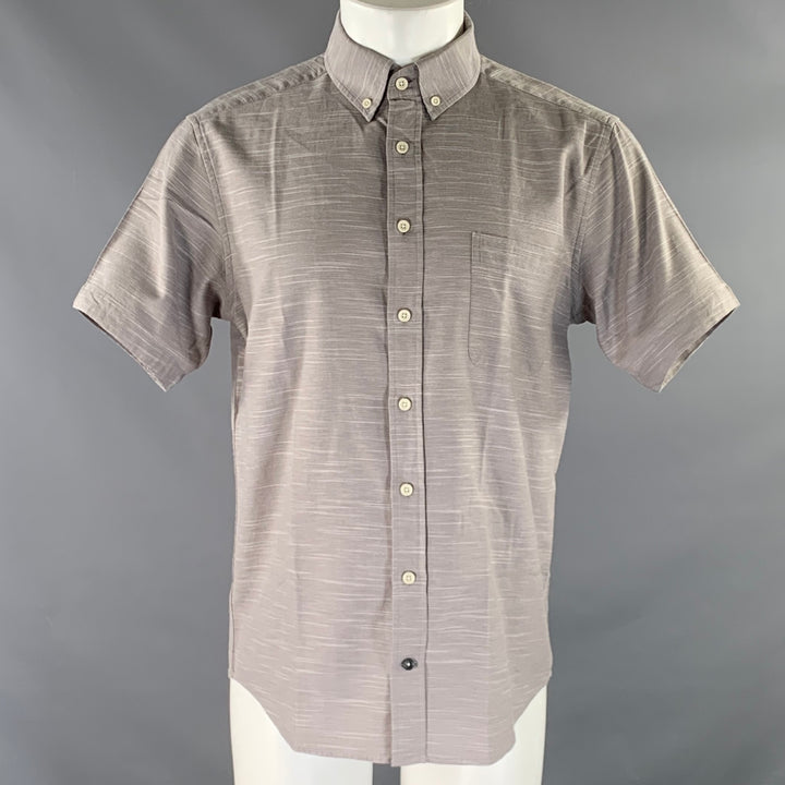 TAYLOR STITCH Size M Grey White Stripe Cotton Button Down Short Sleeve Shirt