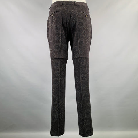 ETRO Size 38 Charcoal Grey Print Wool Notch Lapel Suit