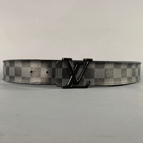 LOUIS VUITTON Size 35 Grey Black Checkered Coated Canvas Belt