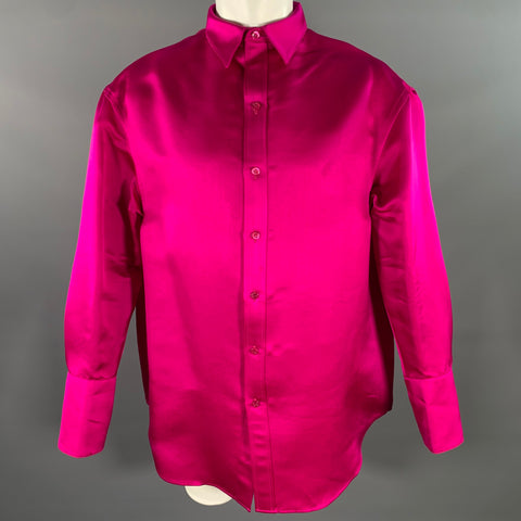 BALENCIAGA Size M Pink Fuchsia Silk Button Up Long Sleeve Shirt