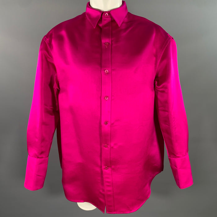 BALENCIAGA Size M Pink Fuchsia Silk Button Up Long Sleeve Shirt