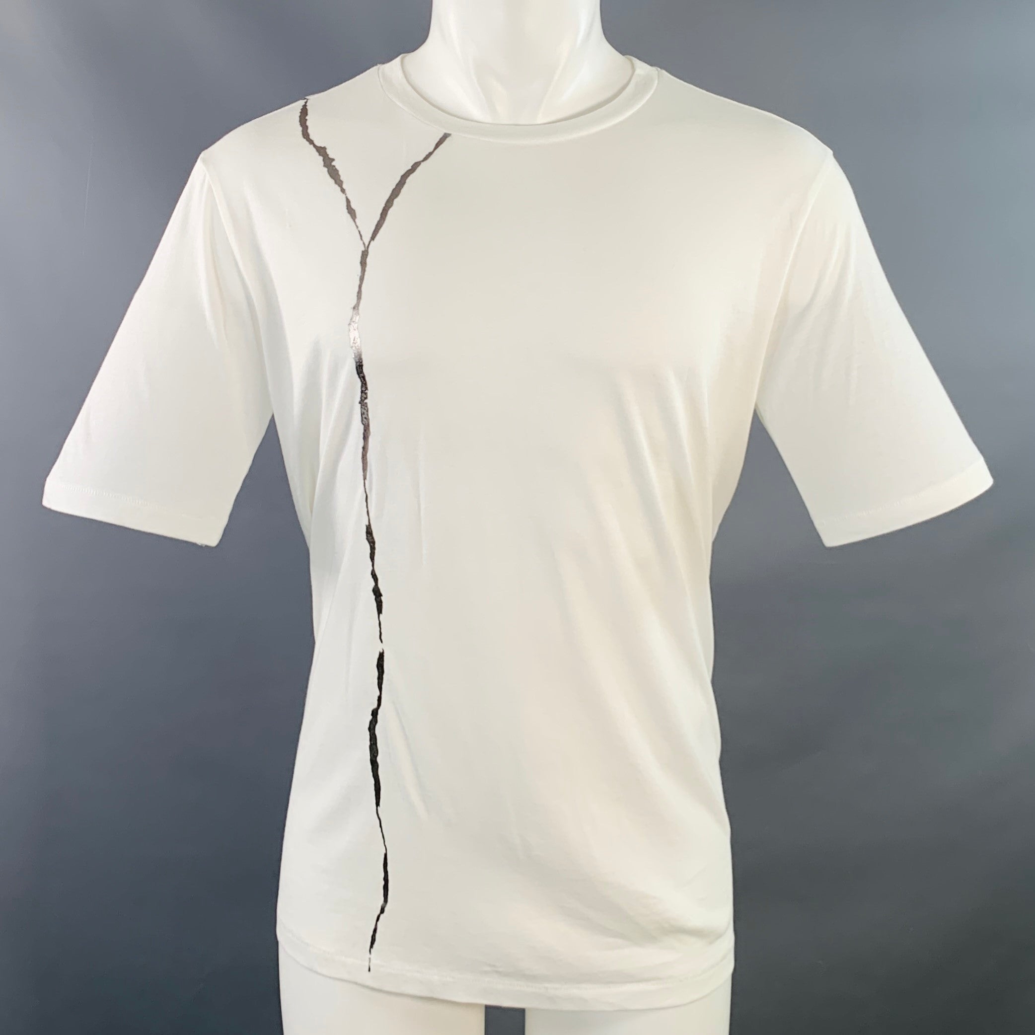 HAIDER ACKERMANN Size M White Silver Cotton Jersey Kintsugi Crew