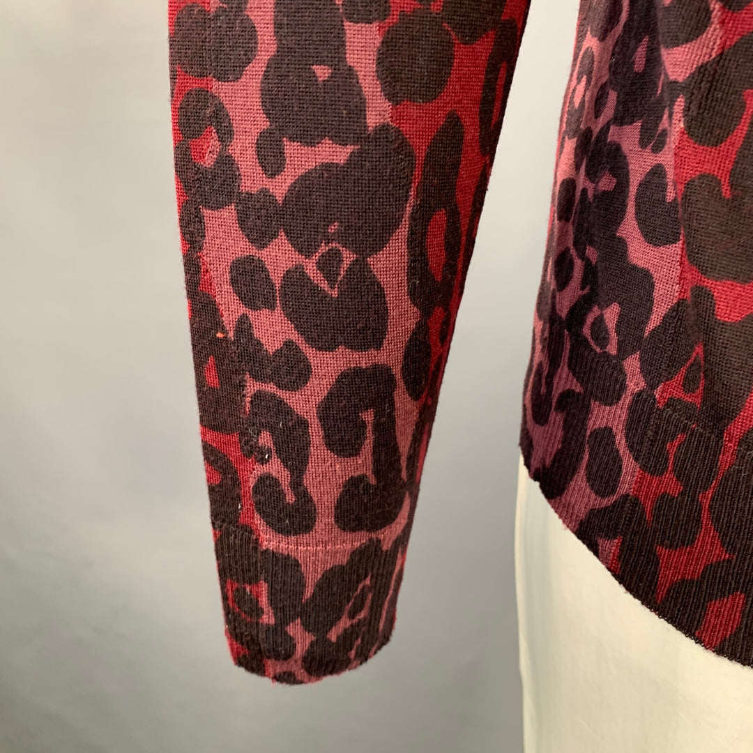 BURBERRY Size XL Red Black Pink Animal Print Wool Silk Crew Neck Pullover