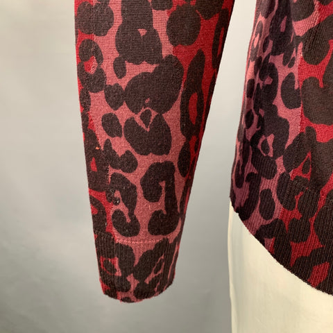 BURBERRY Size XL Red Black Pink Animal Print Wool Silk Crew Neck Pullover
