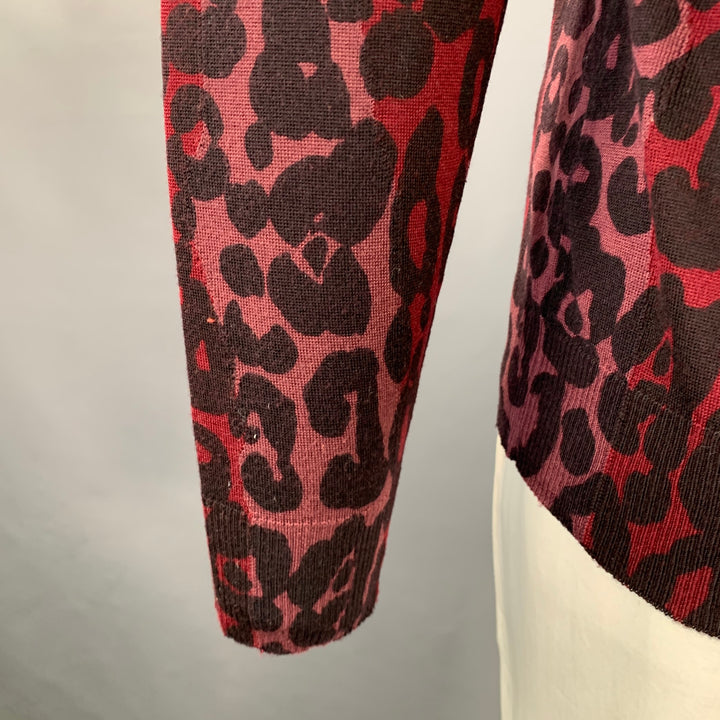BURBERRY Size XL Red Black Pink Animal Print Wool Silk Crew Neck Pullover