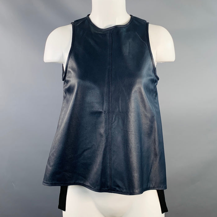 DAMIR DOMA Size S Navy Black Sheepskin Chiffon Sleeveless Casual Top