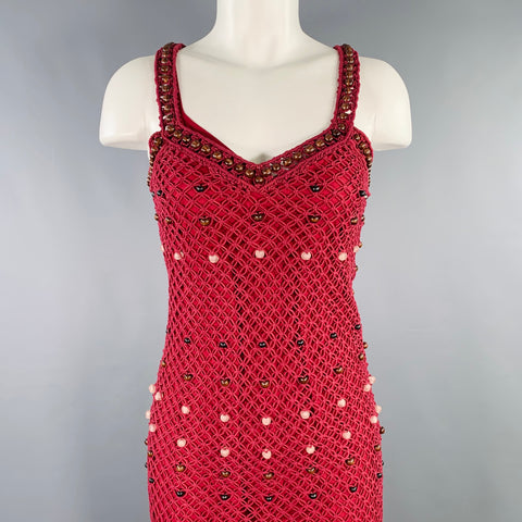 WALES BONNER Size S Burgundy Cotton Beaded Sleeveless Long Dress