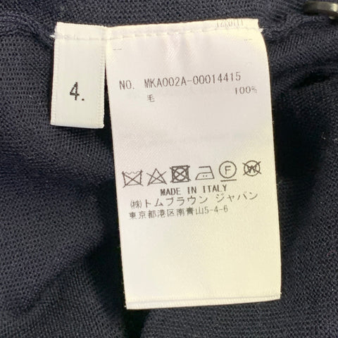 THOM BROWNE Pull en laine mérinos à rayures blanches et bleu marine, taille L