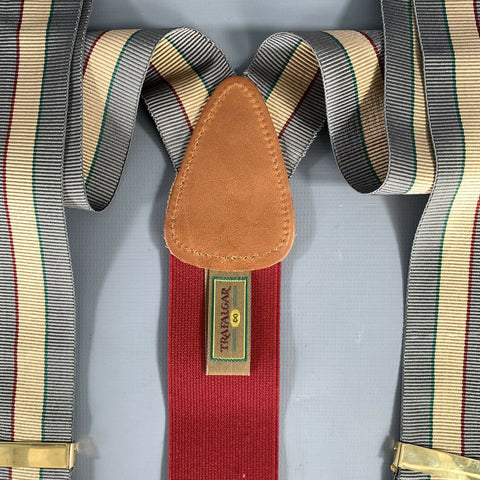 TRAFALGAR Grey Gold green red Stripe Suspenders