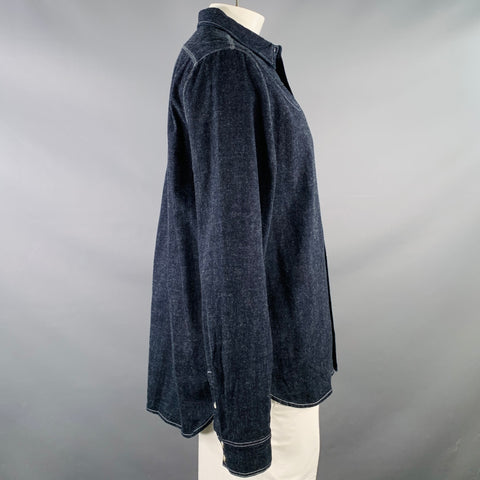 YMC Size L Billy Bob Navy Indigo Contrast Stitch Cotton Denim Western Long Sleeve Shirt