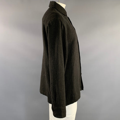 EVAN KINORI Size L Brown Black Wool  Linen Long Sleeve Shirt