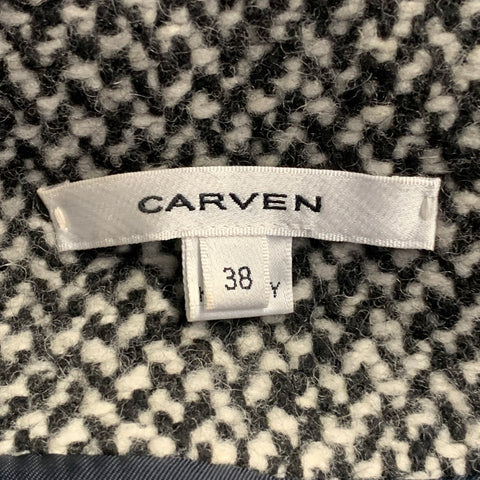 CARVEN Size M Grey Black Wool Blend Tweed Zip Up Belted Biker Jacket