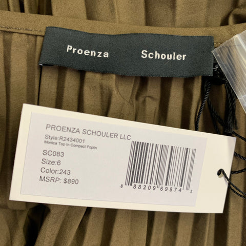 PROENZA SCHOULER Size 6 Monica Brown Cotton Blend Pleated V-Neck Blouse