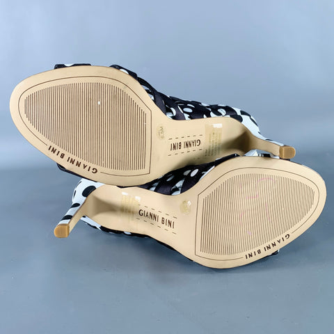 GIANNI BINI Size 6.5 Black White Satin Polka Dot Strappy Sandals