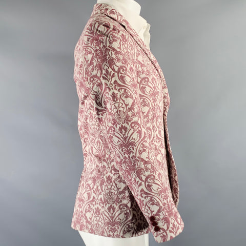 MR. GENTLEMAN Size 38 Burgundy White Damask Wool Notch Lapel Sport Coat