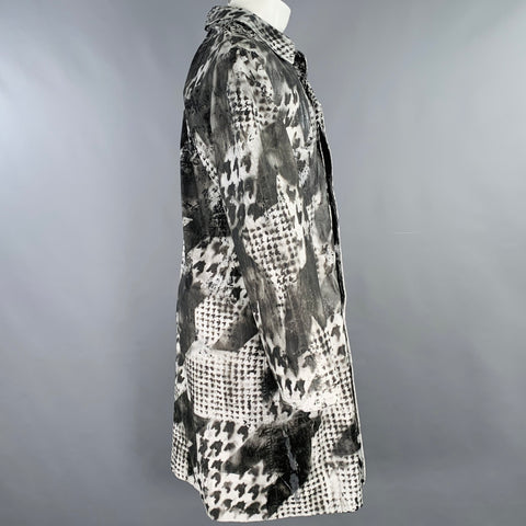 VINTAGE Size M Black White Painted Coated Cotton Coat