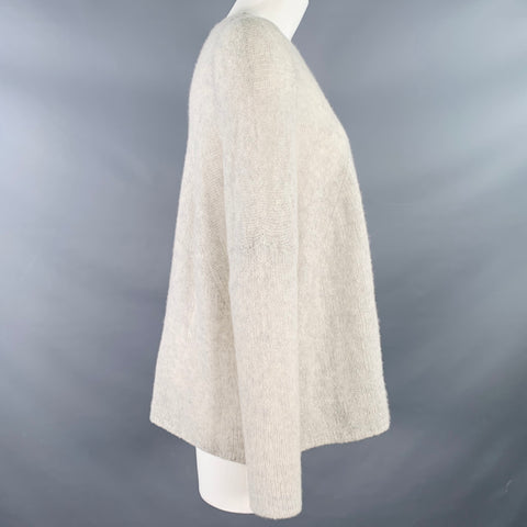 JARBO Size 0 Grey Cashmere Blend Oversized Open Knit Crew Neck Pullover