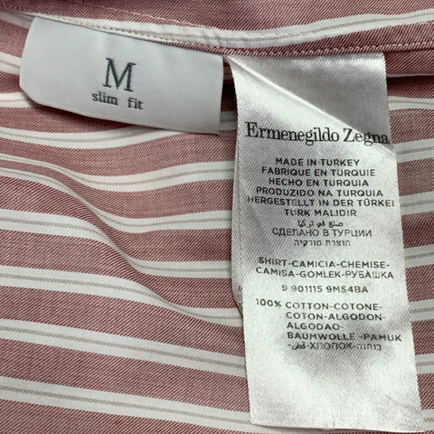 ERMENEGILDO ZEGNA Size L Pink White Stripe Cotton Slim Fit Long Sleeve Shirt