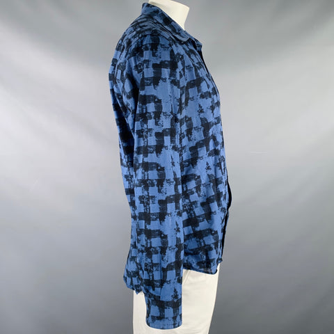 JOHN VARVATOS * U.S.A. Size XL Blue Black Checkered Cotton Long Sleeve Shirt