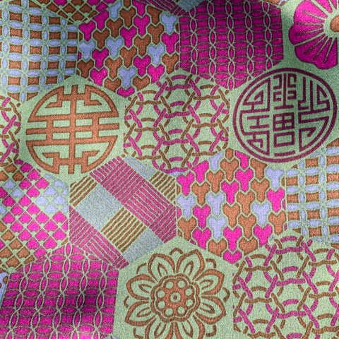 SHANGHAI TANG Green Purple Chinoiserie Silk Scarves