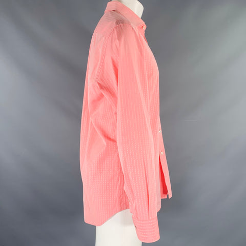 PRADA Size M Pink White Textured Cotton Long Sleeve Shirt