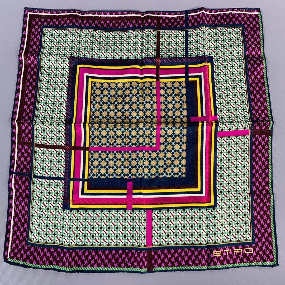 ETRO Multi Color Mixed Geometric Pattern Silk Pocket Square