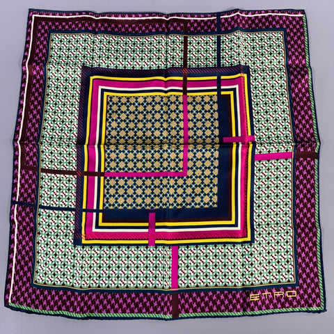 ETRO Multi Color Mixed Geometric Pattern Silk Pocket Square