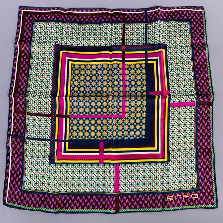 ETRO Multi Color Mixed Geometric Pattern Silk Pocket Square