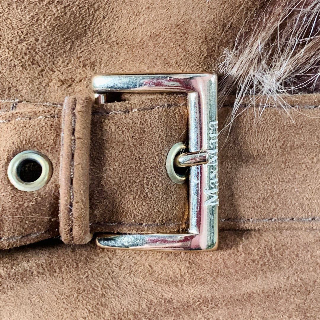 MAX MARA Size 12 Brown Rust Suede Shearling Trim Coat