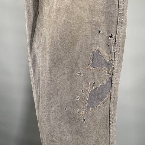 VISVIM Size L Grey Distressed Cotton Button Fly Casual Pants