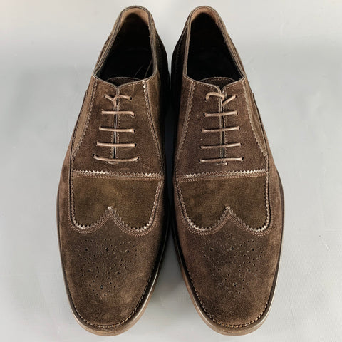 GIORGIO ARMANI Size 8 Brown Textured Suede Wingtip Lace-Up Shoes