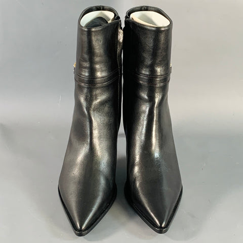 CELINE Size 11 Verneuil Triomphe Black Leather Pointed Toe Stiletto Boots