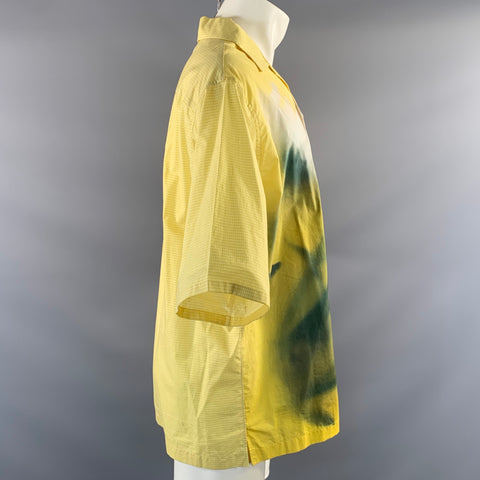 KENZO Size M Yellow Green Abstract Cotton Button Up Short Sleeve Shirt