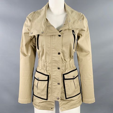VERONICA BEARD Size 4 Tan Black Cotton Blend Contrast Trim Zip Snaps Twill Jacket