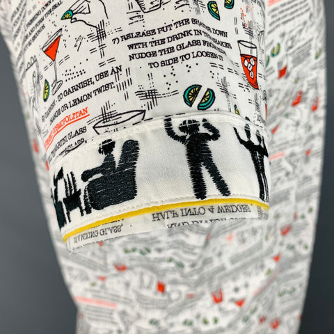 ROBERT GRAHAM Size L Black White Cocktail Recipe Print Short Sleeve Shirt