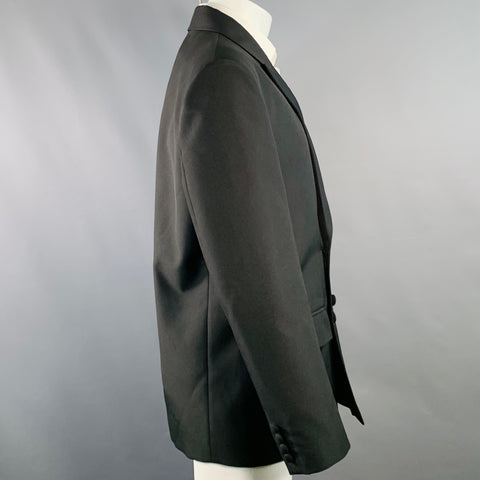 VALENTINO Size 38 Black Polyester Double Breasted Peak Lapel Sport Coat