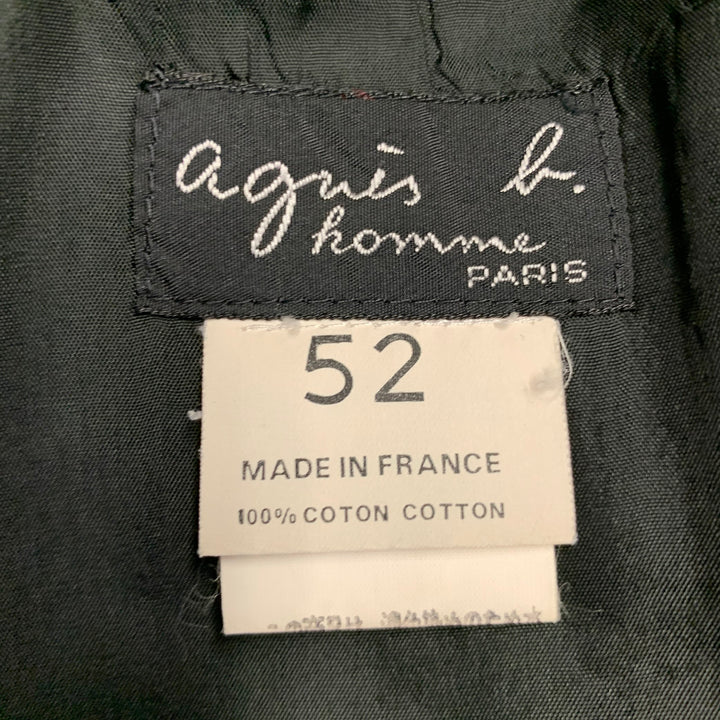 AGNÈS B. Chest Size 42 Cream Black Gingham Cotton Slim Fit Notch Lapel Sport Coat