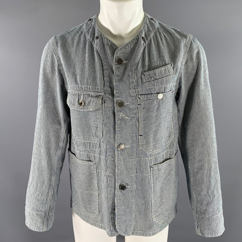 ENGINEERED GARMENTS Size S White Blue Stripe Cotton Hooded Jacket