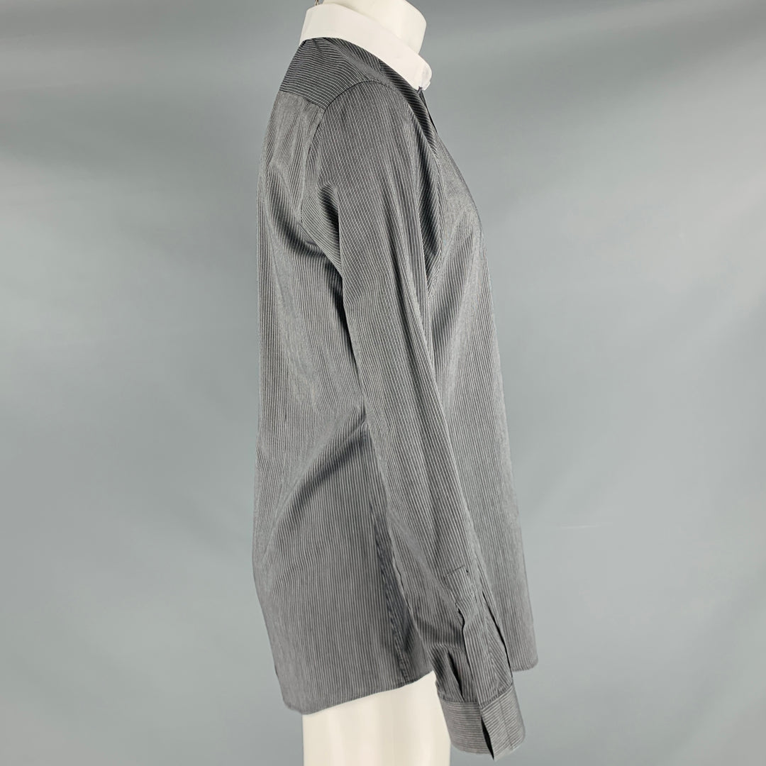 DOLCE &amp; GABBANA Taille M Chemise à manches longues boutonnée en coton à fines rayures noires et blanches