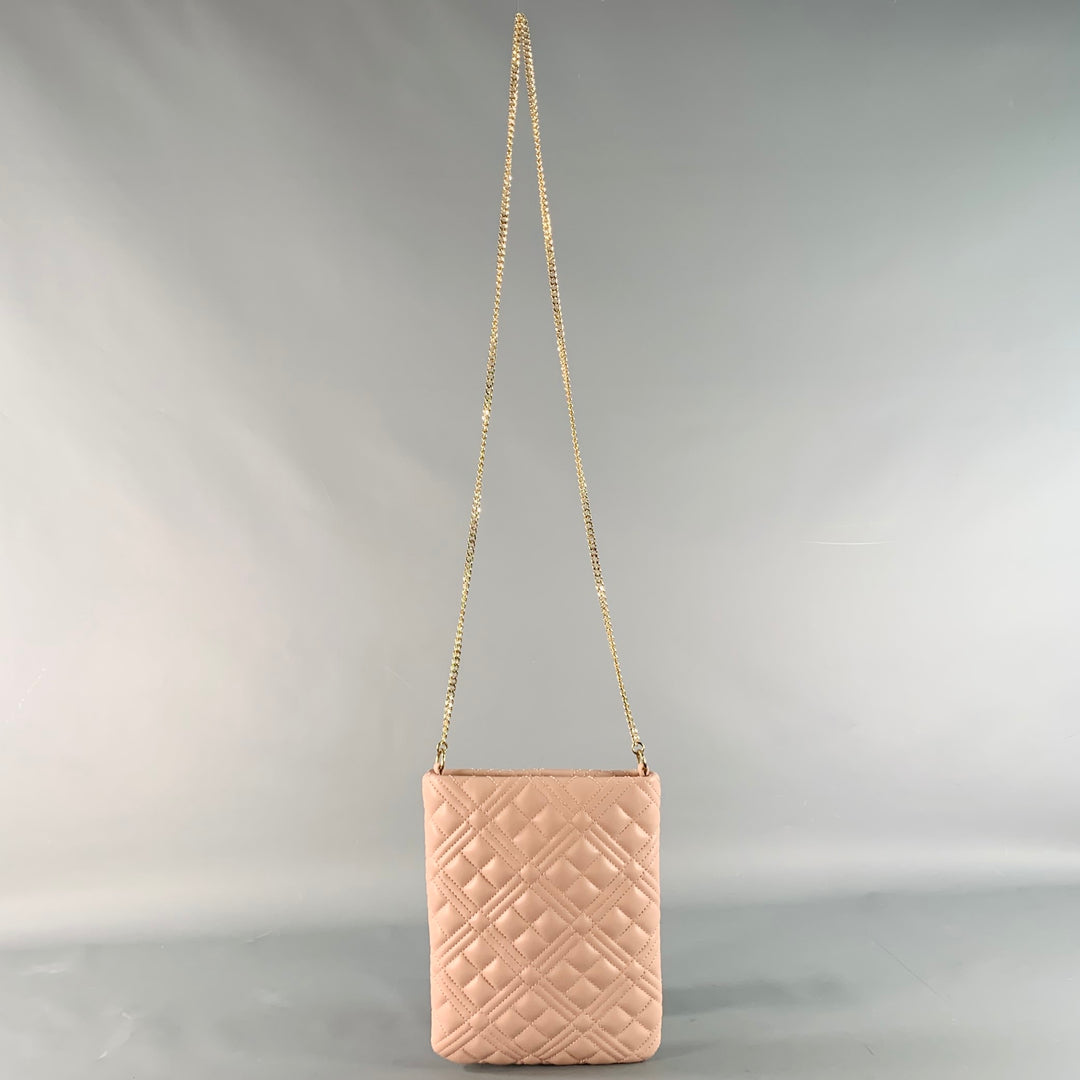 MOSCHINO Pink Quilted Leather Chain Crossbody Handbag