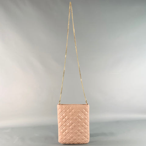 MOSCHINO Pink Quilted Leather Chain Crossbody Handbag