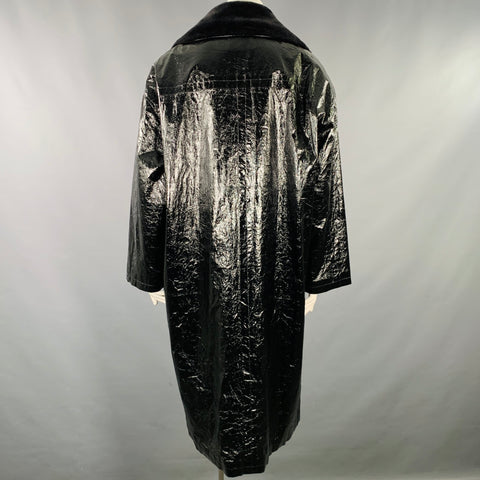 STAND STUDIO Size L Black Polyester Textured Faux Fur Zip Up Coat